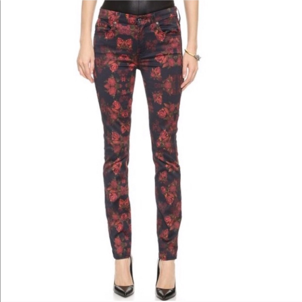 7fam Floral Print Stretch Skinny